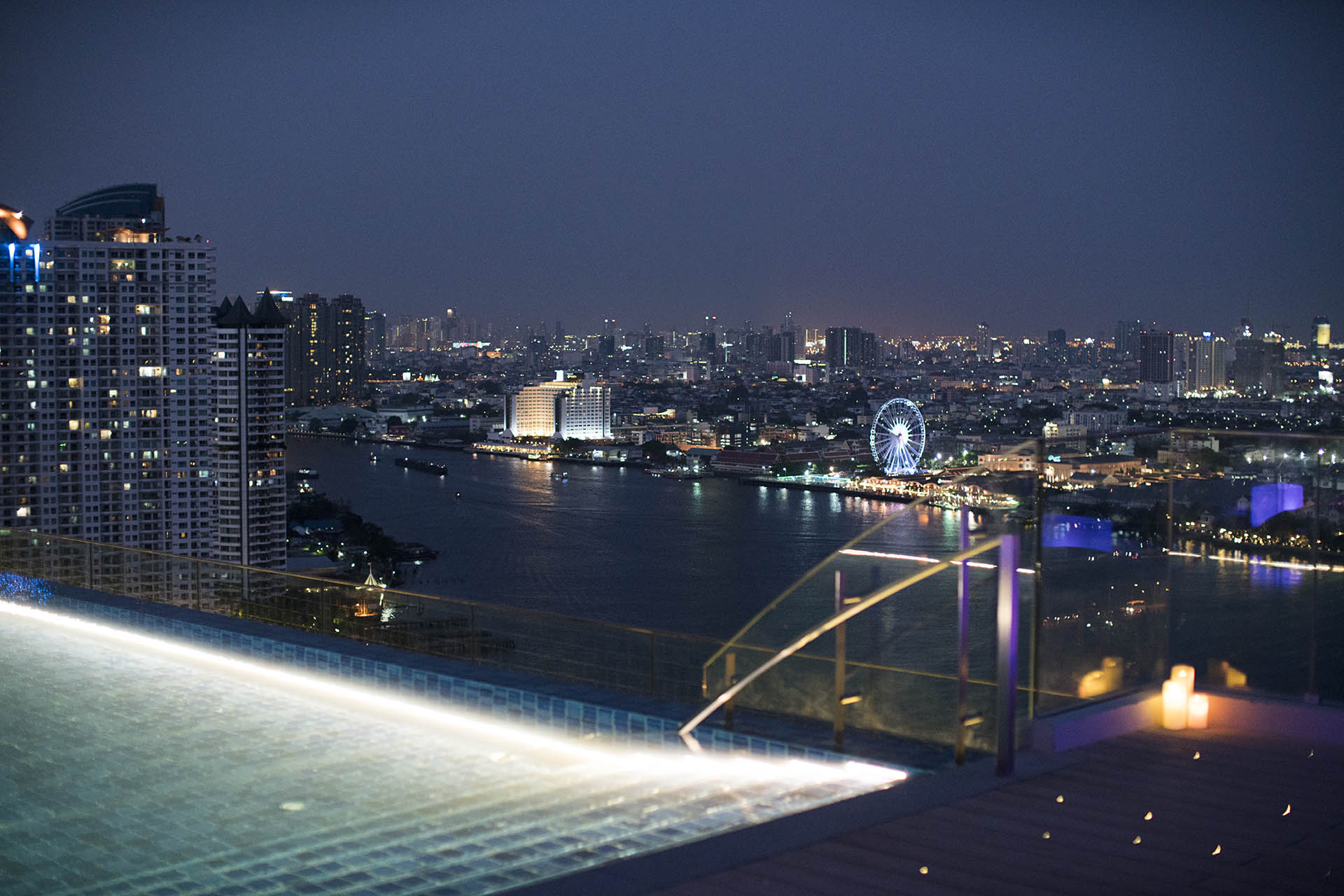 View of the city and the river in the evening